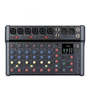 WEYMIC Table de mixage professionnelle A-Series pour enregistrement de musique de karaoké DJ avec clé USB pour entrée d'enregistrement d'ordinateur, prise microphone XLR, puissance 48 V, sortie RCA (plyfat company, neuf)