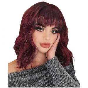 Qbkohphifm Perruque Cheveux Synthétiques Ondulés Courts Perruque de Cheveux Ondulés Cheveux Courts Bouclés avec Frange Mode Cos Perruque Perruque Femme (zhangsensen, neuf)