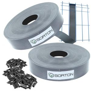 Sorton® Kit de Lamelles Occultation, Brise Vue Grillage Rigide pour Occultant Cloture, Bande Brise Vue Brise Vue PVC, Lamelle Occultante Grillage Rigide, Bande Occultante 46MM x 140M+200Clips-RAL740 (Sorton, neuf)