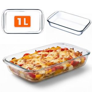 KADAX Plat rectangulaire de 1L en verre r&eacute;sistant &agrave; la chaleur, plats de cuisson allant au lave-vaisselle, ustensile pour r&ocirc;tir, plat &agrave; gratin en verre pour lasagnes, g&acirc;teaux (KADAX, neuf)