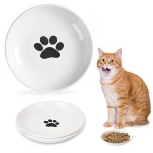OUOQI 3 Pièces Gamelle Chat, Gamelle Chat Ceramique, Gamelle Plate Chat, Bol Croquette Chat, Petit Assiette Chat, Assiette de Nourriture Chat, Ecuelle Chatons pour Nourriture et Eau pour Chatons (Weishine, neuf)