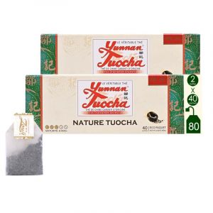 Yunnan Tuocha – Thé Tuocha 100% Naturel - Régule le Cholestérol & Drainant –Recharge 80 Sachets (2x40) - 160g - Origine Yunnan Garantie (L'élégance - Version 1978-2015) (ZOUJI TUOCHA, neuf)