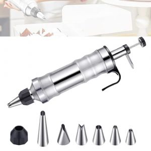 Sqxaldm Seringue à pâtisserie en INOX Seringue à pâte Pistolet de Presse Set de seringues à pâtisserie Presse à Biscuits DIY, Accessoires de Cuisson pour gâteaux et Biscuits avec et 6 Douilles (Noir) (Sqxaldm, neuf)