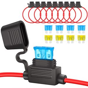 JatilEr Porte-fusible en ligne 12 V 8 pièces, porte-fusible étanche 16 AWG, fil de cuivre avec fusible 15 A 20 A pour voiture/camion/moto/bateau (Le Tian Europe, neuf)