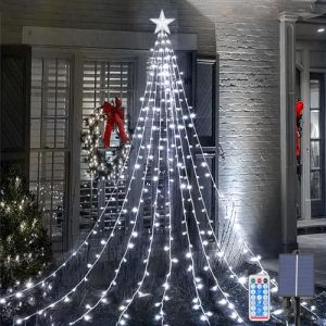 Acxilexy Guirlande Lumineuse Solaire Sapin de No&euml;l Avec Etoile, 2M*9 Branche 198 LEDs Guirlande lumineuse Arbre No&euml;l avec 8 Modes d'Eclairage, T&eacute;l&eacute;commande, Etanche Guirlande Lumineuse de No&euml;l (Acxilexy, neuf)