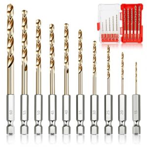Jeu de 10 Foret Metal HSS-Co Forets H&eacute;lico&iuml;daux en Acier au Cobalt, Jeu Professionnel avec Coffret de Rangement et Poign&eacute;e Hexagonale pour Meuleuses d'Angle et Perceuses &Eacute;lectriques (JUNCHAO LUO, neuf)