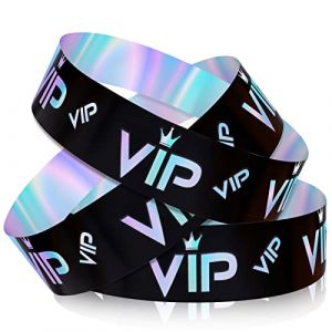 500pcs F&ecirc;te en Papier Bracelets VIP, Bracelets en Papier Holographique pour &Eacute;v&eacute;nements et Festivals Musicaux (Argent Noir) (moncion, neuf)