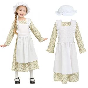 Wizland Victoria juniors costume victorien village m&eacute;di&eacute;val avec robe et chapeau Prairie Vintage Robe florale pour les enfants 6-8 ans (Floral) (Wizland, neuf)