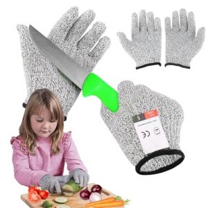 2 Paires de Gants Ambidextres Anti-Coupures pour Enfants - R&eacute;sistants aux Coupures, Niveau 5 de Protection - Cuisine et Travail (XS) (XUANDING, neuf)