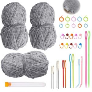 Laine Chenille pour Crochet, Laine Chenille Chaude &agrave; Tricoter, Lot de 3 Pelotes de Fil Chenille de 100 g, Kit de Pelotes de Laine a Tricoter, Projets de Tricot DIY, Cadeaux pour les F&ecirc;tes(Gris Clair) (TZMH Eur, neuf)