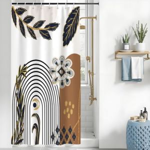 Uiiooazy Rideau Douche Anti Moisissure, Rideau de Douche 120x200cm Abstrait Feuilles Bleu Marine Boheme Rideaux de Baignoire Tissu Lavable Imperm&eacute;able Polyester Rideaux Salle de Bain avec 8 Crochets (dongguibinjingpinxiaodianpu, neuf)