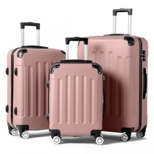 LEADZM Set de 3 Valises de Voyage (Grande Taille & Cabine), Lot de 3 Valises avec roulettes 360°, Coque Rigide ABS (avec Protection d'angle, Or Rose) (VICTOPV, neuf)