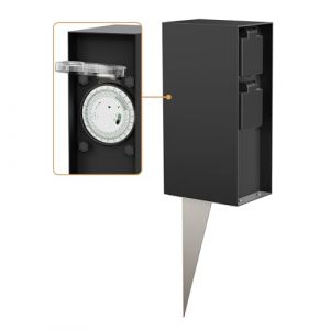 ledscom.de Colonne de Prise de Jardin POMI avec Piquet de Terre pour l'ext&eacute;rieur, IP44, Timer/Timer, 2-Fois, Noir, Angulaire, 23cm (LEDs Com GmbH, neuf)