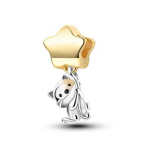 CYMYSS Breloque en Argent Sterling 925 pour Bracelet Perles Charm Bracelet Charms et Perles pour Femme Charms et Breloques pour Femme Pendantes (Le chat ramasse les &eacute;toiles) (CYMYSS, neuf)