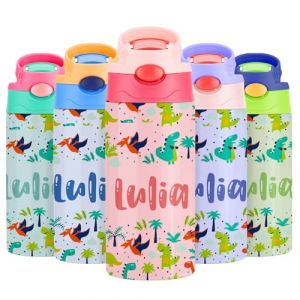 Gourde Isotherme Personnalisable pour Enfant, Bouteille d'eau Personnalis&eacute;e Prenom Sans BPA Tritan, Gourde Isotherme Enfant avec Paille pour L&rsquo;&eacute;cole, Sport, Primaire et Maternelle - Multicolore 350ml (Jingle Cat Magical Shop, neuf)