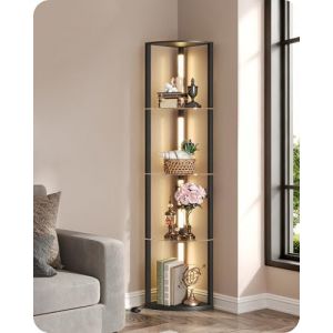 GOEBLESON Lampadaire sur pied avec Étagères en Verre, Étagère d’Angle pour Salon，20W LED Lampe sur Pied Réglable, Barre Lumineuse Pivotant à 360°, pour Chambre, Bureau, Noir ZG54LDD05N1 (WILAWELS, neuf)