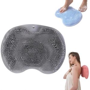 Brosse &agrave; r&eacute;curer pour les pieds et le dos de douche, brosse murale pour le dos, brosse de massage en silicone avec ventouses, tapis de massage, tapis de bain exfoliant pour peaux mortes (gris) (Aotingmei, neuf)