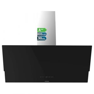 Cecotec Hotte Aspirante Inclinée Décorative 90Cm Bolero Flux Dt 908001 Glass Black A++. Finition Verre Noir, Cheminée Inox, Aspiration 800M3/H, Moteur 210W, Filtre Charbon (Cecotec, neuf)