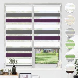 HOMEDEMO Store Enrouleur Jour Nuit sans Perçage, Double Tissu avec Clips, Rideau Occultant pour Fenêtre & Porte, 45 x 100 cm (Largeur du Tissu 41 cm), Blanc-Anthracite-Aubergine (Diagor, neuf)