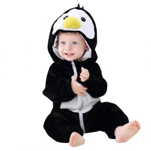 HAHASHOW B&eacute;B&eacute; d'hiver Grenouill&egrave;res Combinaison Unisexe Flanelle Barboteuses Manteau &agrave; Capuche Enfants Pyjama Jumpsuit pour Gar&ccedil;on et Fillex 18-24 Mois, Pingouin (BabyHome Supply, neuf)