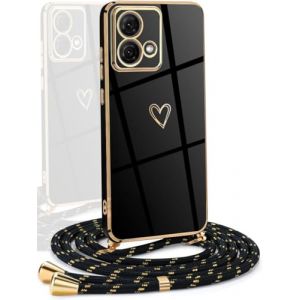 YAMCCCSE Coque avec Cordon Compatible avec Motorola Moto G84 5G, Galvanoplastie Motif Coeur d'amour Housse Antichoc TPU Silicone, R&eacute;glable Etui avec Lani&egrave;re pour Motorola Moto G84 5G,Noir (YAMCCCSE, neuf)
