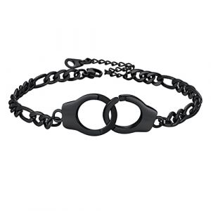 PROSTEEL Bracelet de Cheville Menottes Femme Cha&icirc;ne Figaro de Pied Noir 5mm/22+5cm (Prosteel Jewellery, neuf)