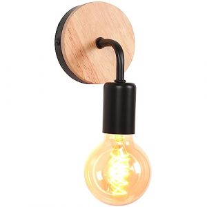 iDEGU Applique Murale Interieur Industrielle LED Lampe Murale Vintage en Bois Métal E27 Luminaire Applique Rétro pour Salon Chambre à Coucher Couloir Salle de Bain (Type B, Noir, 1 Pack) (IDEGU, neuf)