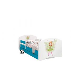 Happy Babies - LIT D'ENFANT DOUBLE FACE AVEC TIROIR Design Moderne Avec Bords S&ucirc;rs et Matelas en Mousse Antichute 7 cm Bleu (Sorci&egrave;re, 190x90) (EuroTrip, neuf)