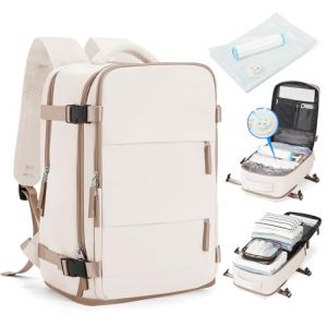 SZLX Sac à Dos de Voyage Sous Vide Avec Pompe à Vide, Sac à Dos Airbag Bagage à Main Femme, Ryanair Travel Ruscksack Taille de Cabine avec Pompe étanche Valise à Vide pour Hommes Beige Marron (SZLXEU, neuf)