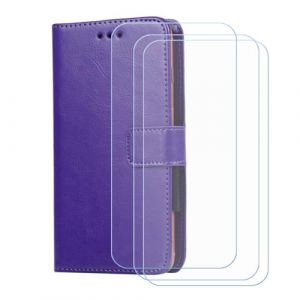 BMPNLSZ PU Cuir Etui pour Logicom Onix + [3 pi&egrave;ces] Verre tremp&eacute;, HD Anti Rayures Film Protection &eacute;cran - Fermeture Pliant Coque Cover Housse de Protection pour (6,52") - Violet-XHDSXT (lmlq, neuf)