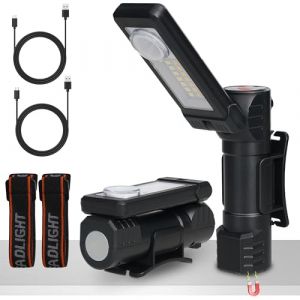 2 Lot lampes de travail LED d'atelier, chargement USB, lampe d'inspection avec fonction pivotante, pied magnétique, lampe de poche d'atelier, cadeau pour homme, pour réparation de voiture, camping (RPTec, neuf)