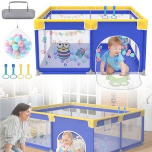 HENGMEI Parc pour b&eacute;b&eacute; - 150 x 180 cm - Pliable - Centre d'activit&eacute;s en plastique - Avec 50 boules color&eacute;es - Filet respirant - Aire de jeu pour petits animaux (Tendabin, neuf)