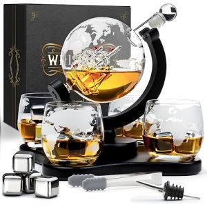 WHISISKEY Carafe Whisky - Carafe à Whisky - 900ML - Coffret Cadeau Homme - Coffret Whisky Luxueux - Idee Noel - Decanter avec 4 Verre à Whisky, 4 Pierre a Whisky, Whiskey Accessories (AWEMOZ, neuf)