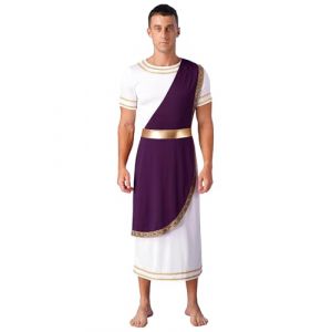 Runhomal Deguisement Dieux Grec Homme Adulte Empereur Romain César Grec Costume de Dieu Grec Grèce Romain Halloween Carnaval Fête A Violet 3XL (Runhomal EU, neuf)