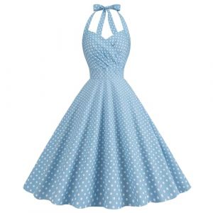 Robe Vintage Femme Années 20 40 50 60 Pin up Rockabilly Swing à Pois Chic et Elegant Robe de Soirée Cocktail au Genou sans Manche A-Line Taille Haute Ete Robe de Bal,Bleu Clair,M,f149w (Routefuture, neuf)