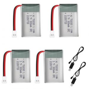 AVCXEC 4PCS 3.7V Batteries au Lithium, 300 mAh Lipo Batter, avec XH 2.54 2P connecteur, pour Avion RC, Hélicoptère, Drone Tous Modèles et Jouets (DongGuanShi FeiDa DianZi ShangWuYouXianGongSi, neuf)