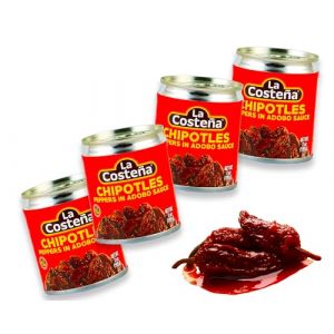 Piments chipotle en sauce adobo de La Coste&ntilde;a Lot de 4 (199 g chacun) Piments fum&eacute;s et piquants dans une sauce tomate &eacute;pic&eacute;e Id&eacute;al pour les plats mexicains (dailyshopping24_France, neuf)