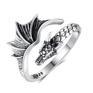 INFUSEU Bague Dragon, Medievale Gothique Animal Bijou Argent Sterling 925 Anneau Assortie Cadeau pour Elle Homme (INFUSEU, neuf)