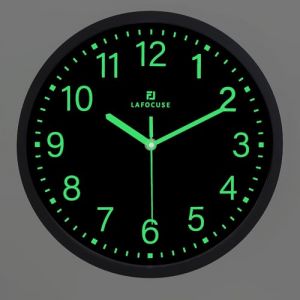 Lafocuse 30cm Noir Horloge Murale Lumineuse, Silencieuse Pendule Murale Design Moderne Fluorescente, Facile &agrave; Lire, sans Tic Tac D&eacute;coration pour Salon Cuisine Chambre Bureau (QuareBest, neuf)