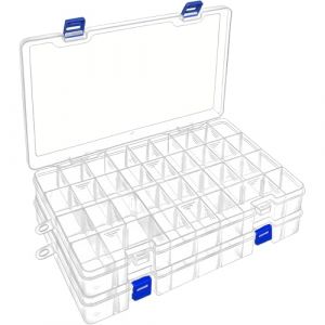 DIFIT Boite Rangement Plastique, Boite de Rangement Plastique avec S&eacute;parateurs R&eacute;glables 34 Compartiments, Boite Rangement Perles pour Artisanat, Perles etc, Boite Compartiment Lot de 2 (DuofutangUK, neuf)
