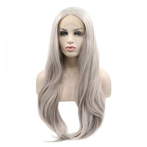 Perruque Quotidienne Fête Perruque Synthétique Gris Argenté Pour Femme, Longue Perruque De Cheveux Bouclés Ondulés, Perruque Synthétique Résistante À La Chaleur. Cheveux Naturels d'aspect (HKJN Convenience, neuf)