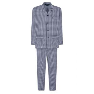 El Búho Nocturno Pyjama Homme Long Revers Popeline à Carreaux Pyjamas pour Hommes, 60% Coton, 40% Polyester, Bleu 1543, XL (El Búho Nocturno, neuf)