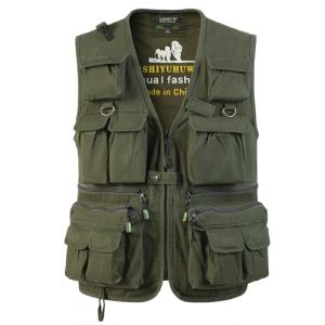 SUSHIMIAN Gilet de P&ecirc;che pour Homme Multi-Poches Gilet Reporter de Plein air Veste sans Manches de Travail Gilet de Chasse Photographie, Vert, XL (SUSHIMIAN, neuf)