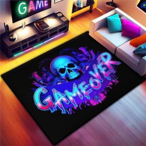 Tapis Chambre Ado Gamer 3D Tapis Sol Gaming Deco Chambre Garcon Enfant Tapis De Salon Moderne Antidérapant Ciel étoilé Néon Coloré Graffiti Console De Jeu Flanelle Doux Carpets (gris,120x180cm) (PEIHUODAN, neuf)