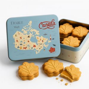 Bo&icirc;te de Biscuits Feuille au Sirop d'&Eacute;rable &ndash; Bo&icirc;te M&eacute;tallique aux Couleurs du Canada &ndash; Id&eacute;al pour Cadeaux et Souvenirs &ndash; Gourmandise Canadienne Authentique (Les Tr&eacute;sors d'&eacute;rable, neuf)