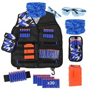 LUUFAN Kit de gilet tactique Nerf avec clips et fléchettes de recharge, bracelet, masque et lunettes de protection pour enfants, cadeau d'anniversaire (Luufan EU, neuf)