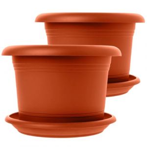 SUSTANIA Lot de 2 pots de fleurs grand format avec soucoupe, diamètre : 40 cm, en terre cuite, grand pot de fleurs pour l'extérieur, résistant aux intempéries, fabriqué en Allemagne (2friends GmbH, neuf)