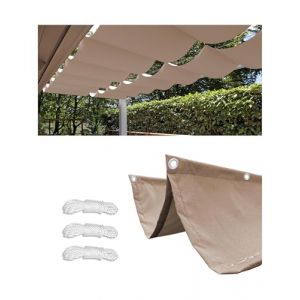 Toile D'ombrage Rétractable 3.4x3.6m Imperméable Rectangulaire Vague Voile Ombrage Filet D'ombrage Bâche Ombrage Protection UV Solaire pour Jardins Balcons Terrasse Pergola Kaki (Woace®, neuf)