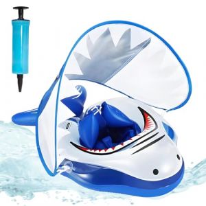 ACTOYS Bouee Bebe, Baby Float Bouée pour Bébé, Bouee Enfant, Bouee Pisicne Bebe, Bouee Bebe avec Pare Soleil, Bouée pour Enfant, Bouée de Natation Gonflable (Requin Blanc, L : 12-36 Mois) (FEYUZ, neuf)