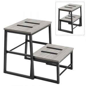LIANTRAL Marchepied 2 en 1 pour Adultes et Enfants, Tabouret à 2 Niveaux, en Acier Robuste et Tabouret en Bois Stable, marchepied pour lit, Cuisine, Salle de Bain, Gris et Noir (LIANTRAL FR Direct, neuf)